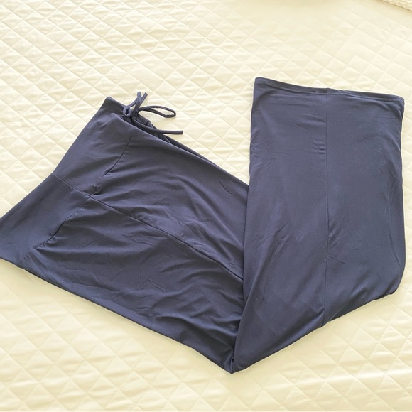 Navy Blue Comfy High Waisted Drawstring Full Leg Lounge / Yoga / Pajama Pants - Picture 6 of 7